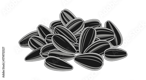 Pile of striped sunflower seeds on a white background.