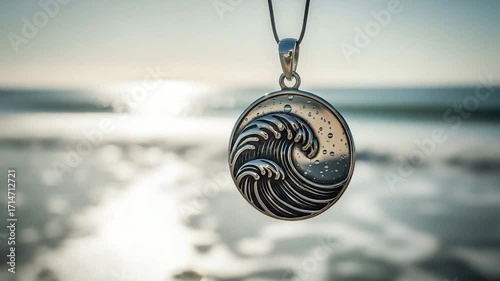 Ocean Wave Pendant Necklace Beach Background.