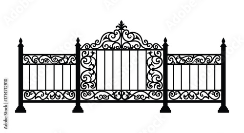 Elegant black wrought iron gate design with decorative floral elements
