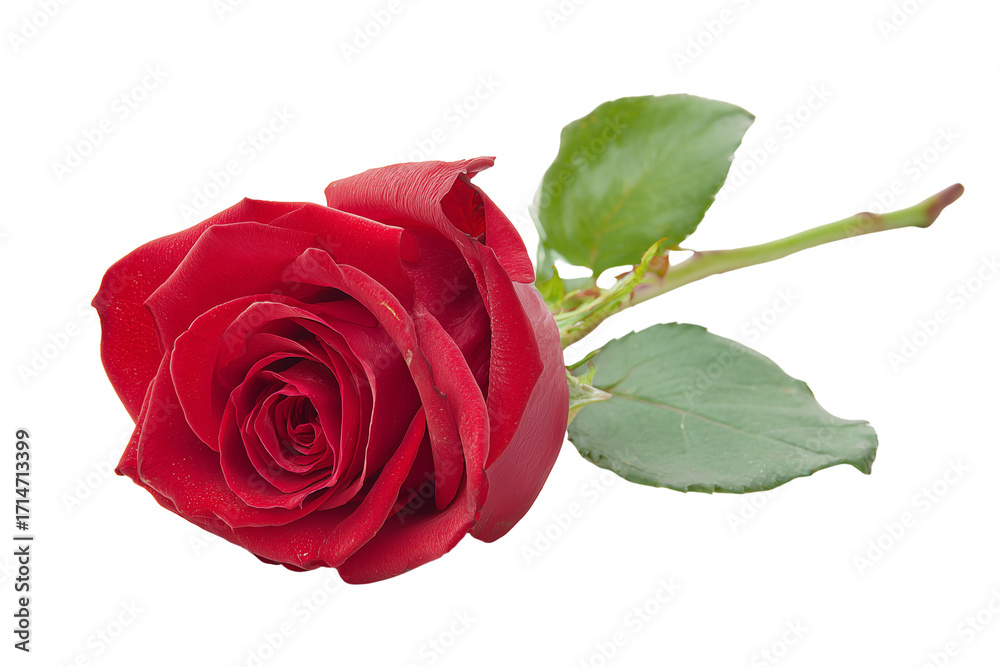Naklejka premium Single Red Rose with Green Leaves and Stem isolated on a transparent background flower