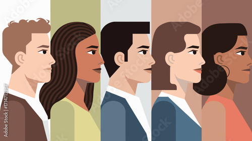 Lineup of people with diverse backgrounds and skin tones – Perfect for multicultural branding, global teamwork graphics, or inclusivity projects