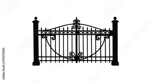 Elegant wrought iron gate design with decorative flourishes and vertical bars