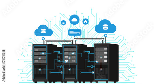 Seamless cloud server network connecting data storage with digital infrastructure for modern IT solutions and high performance computing