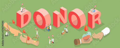 3D Isometric Flat Vector Illustration of Blood Donor, Day Featuring People Donating Blood