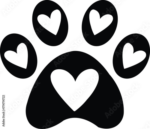 Dog paw print clip art design on plain white transparent isolated background for card, shirt, hoodie, sweatshirt, apparel, card, tag, mug, icon, poster or badge