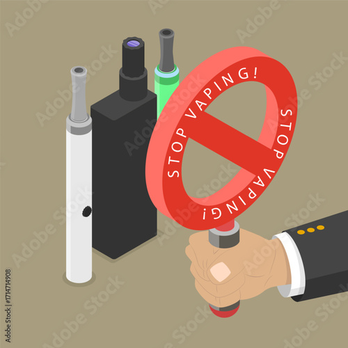 3D Isometric Flat Vector Illustration of Quit Vaping, Stop Sign Signal End To E-Cigarette Addiction