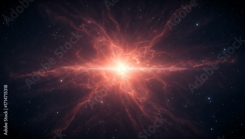 Dramatic Red Nebula in Dark Starry Outer Space Background