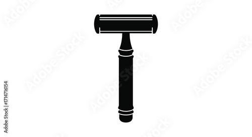 Simple black and white illustration of a classic safety razor on white