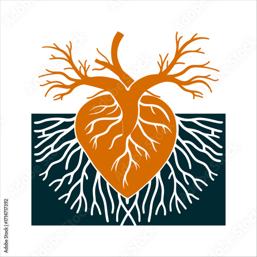 Heart Root System: Nature's Vital Connection Root Medicine A gnarled root system shaped like a human heart with fine fibrous tendrils