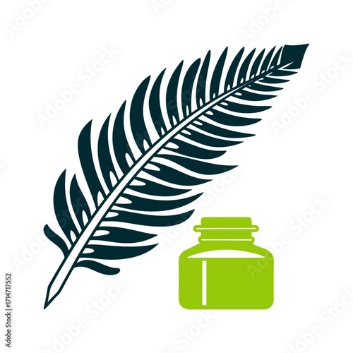 Quill to Fern: Nature Writing Concept Wildcrafted Ink A quill pen with a feather tip transforming into a fern frond