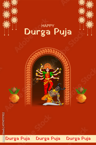 Indian Goddess Durga for Happy Durga Puja Dussehra or Shubh Navratri festival of India
