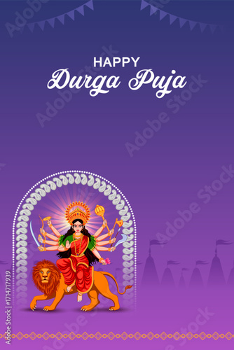 Indian Goddess Durga for Happy Durga Puja Dussehra or Shubh Navratri festival of India