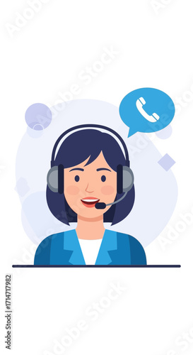 Woman wearing headset with call icon above head.