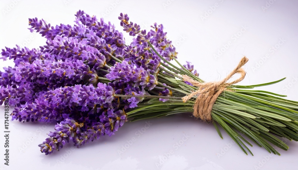 Fototapeta premium Fresh Lavender Flowers Bundle On A White