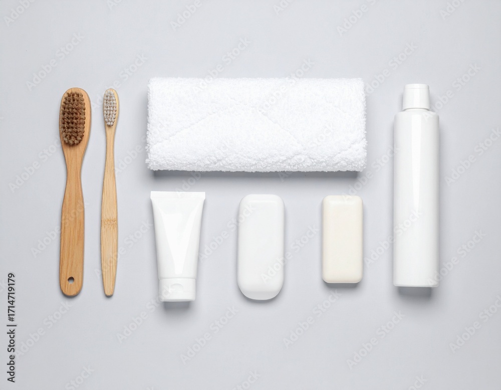 Obraz premium Eco-friendly personal care essentials and bath products on a light background