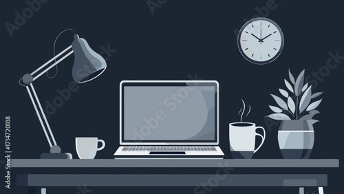 Modern workspace setup with laptop, coffee, and stylish lamp ready for creative projects and focused productivity at home or office