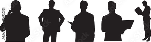 Diverse group of business professionals in various poses conveying teamwork and success isolated on white background