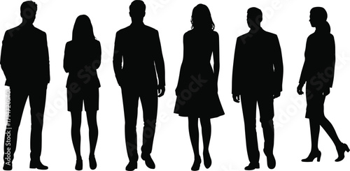 Business, silhouette, professionals, formal, attire, teamwork, leadership, unity, diversity, career, corporate, group, standing, identity, success, collaboration, office, strategy, workforce, concept