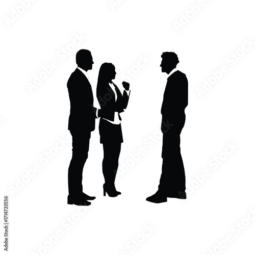 Diverse group of business people silhouettes engaged in discussion isolated on white background