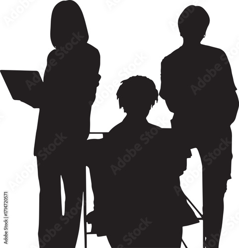 Diverse group of business professionals in silhouette conveying teamwork and collaboration isolated on white background
