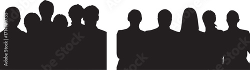 Diverse group of business professionals in silhouette standing together isolated on white background