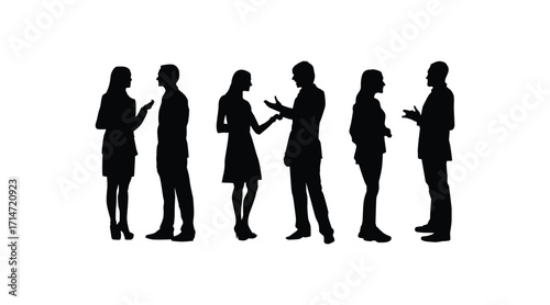 Diverse business people in silhouette engaged in conversation isolated on white background