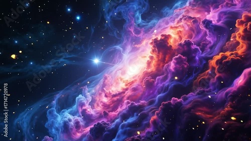 Abstract Nebula Formation with Bright Stars and Colorful Cloud Formations