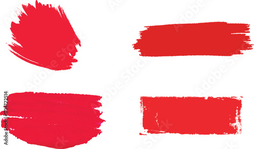 Collection of red paint brush strokes with transparent background isolated on white background