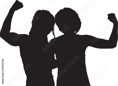 Two girls holding fists up in solidarity representing friendship unity and empowerment isolated on white background