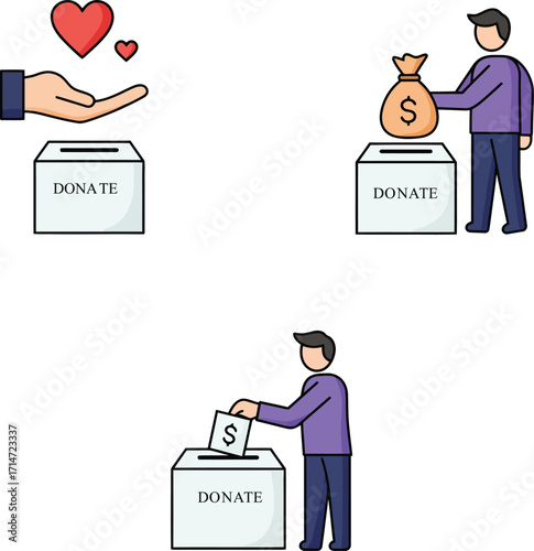 Vector art of donation box with money and heart, charity and giving concept on a transparent background
