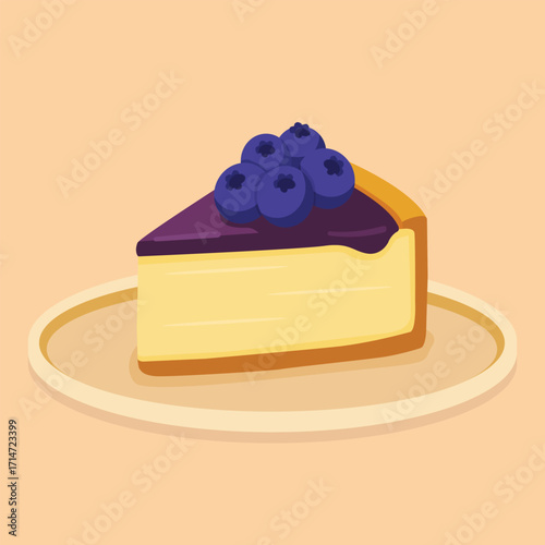 A delicious slice of blueberry cheesecake with a creamy filling and a rich purple topping, served on a light-colored plate.