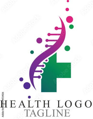 Vector art of health logo with dna strand and cross for medical business on a transparent background