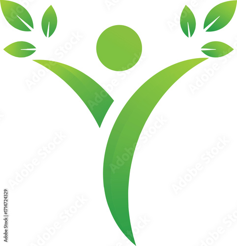 Vector art of abstract human figure with leaves for wellness concept on a transparent background