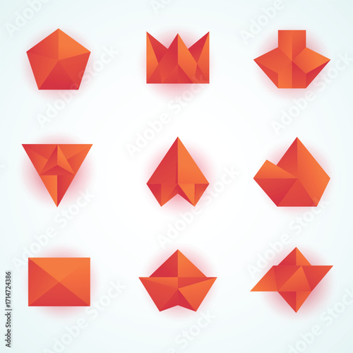 Geometric Origami Shapes in Orange Collection of Abstract Forms
