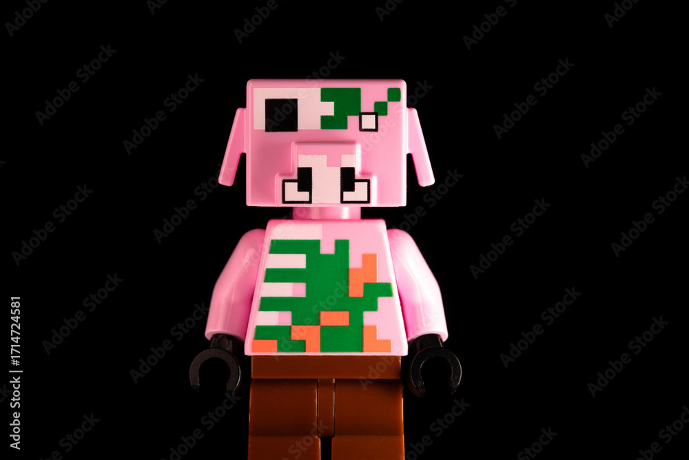 Obraz premium LEGO Minecraft Zombie Piglin on a black background