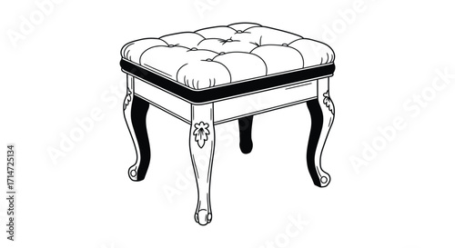 Elegant upholstered stool with carved wooden legs a classic furniture design