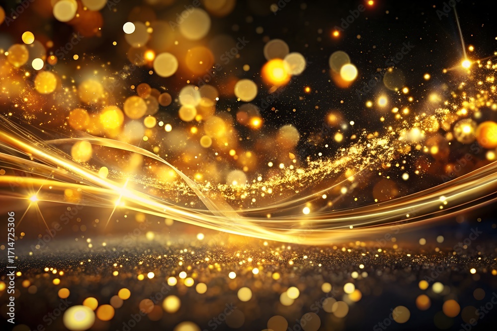 Obraz premium Golden Light Streaks and Bokeh Effect Creating a Luxurious and Festive Abstract Background Design