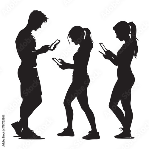 Silhouettes of people using smartphones technology