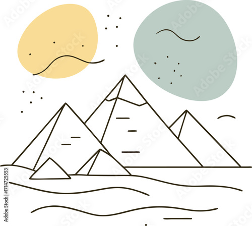 Pyramids of Giza Line Art with Abstract Background