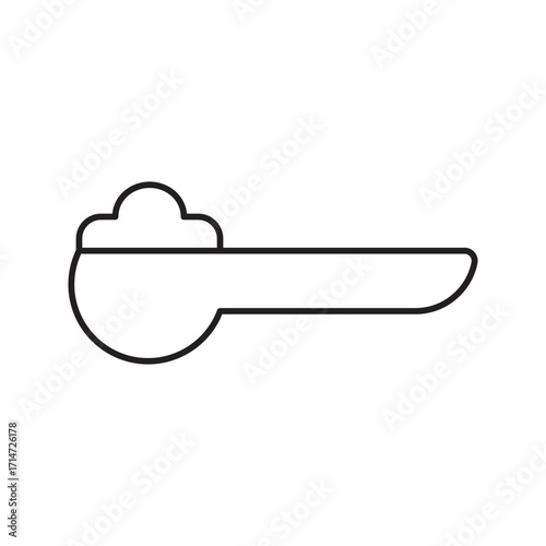A simple line drawing icon representing a scoop filled with powder, perfect for conveying concepts of measurement, ingredients, or supplements in a clean and minimalist design