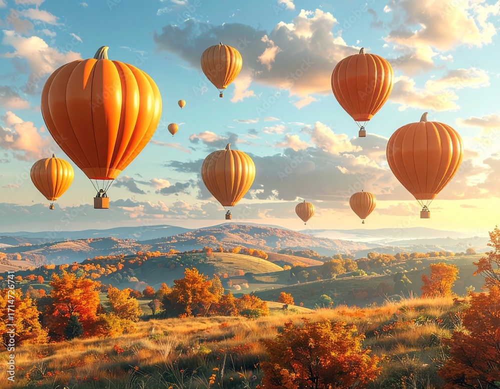 Fototapeta premium Hot air pumpkin balloon 