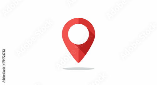 Red Location Pin with Shadow Pointing Downwards Oval Center.
