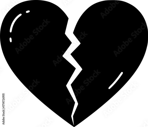a black and white drawing of a broken heart, simplistic design, vector illustration