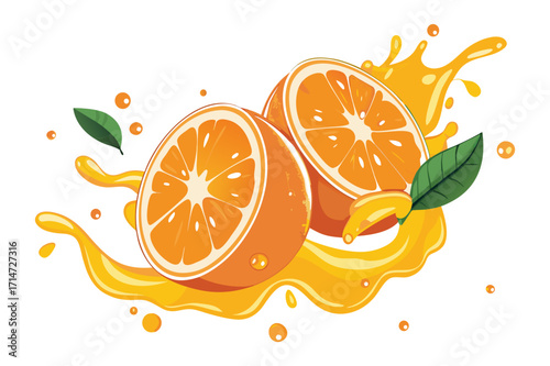 Juicy Orange Halves with Splash Illustration