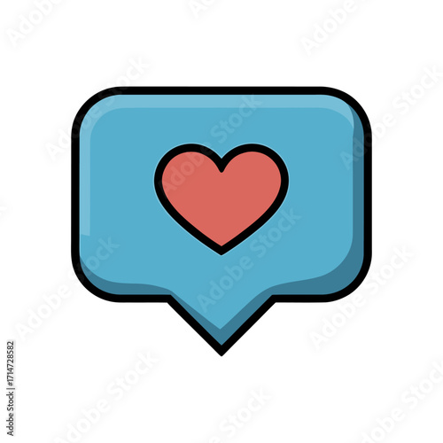 chat bubble with heart vector illustration flat design icon symbolizing social media like love and message