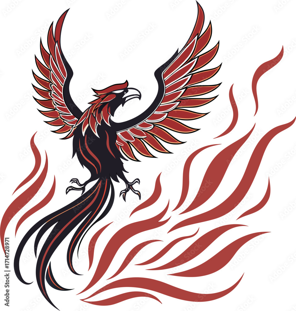 Fototapeta premium Phoenix Rising from Ashes Mythical Phoenix Bird