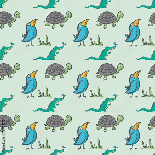 Seamless childish pattern with funny animals faces . Creative kids texture for fabric, wrapping, textile, wallpaper, apparel