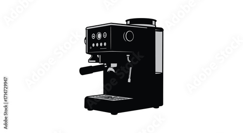 A simple black and white illustration of a modern espresso machine