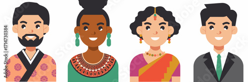 Flat vector portraits of people from different ethnicities – Perfect for diversity-focused branding, global design, or lifestyle content