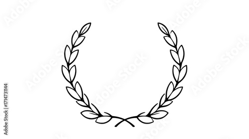 Illustration of a laurel wreath, featuring symmetrical branches with leaves forming a circular shape.